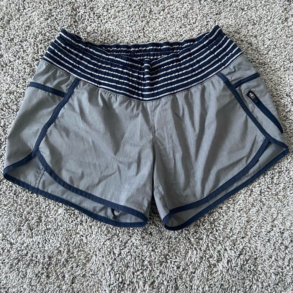 Lululemon Women's Gray and Black Striped Shorts-6
